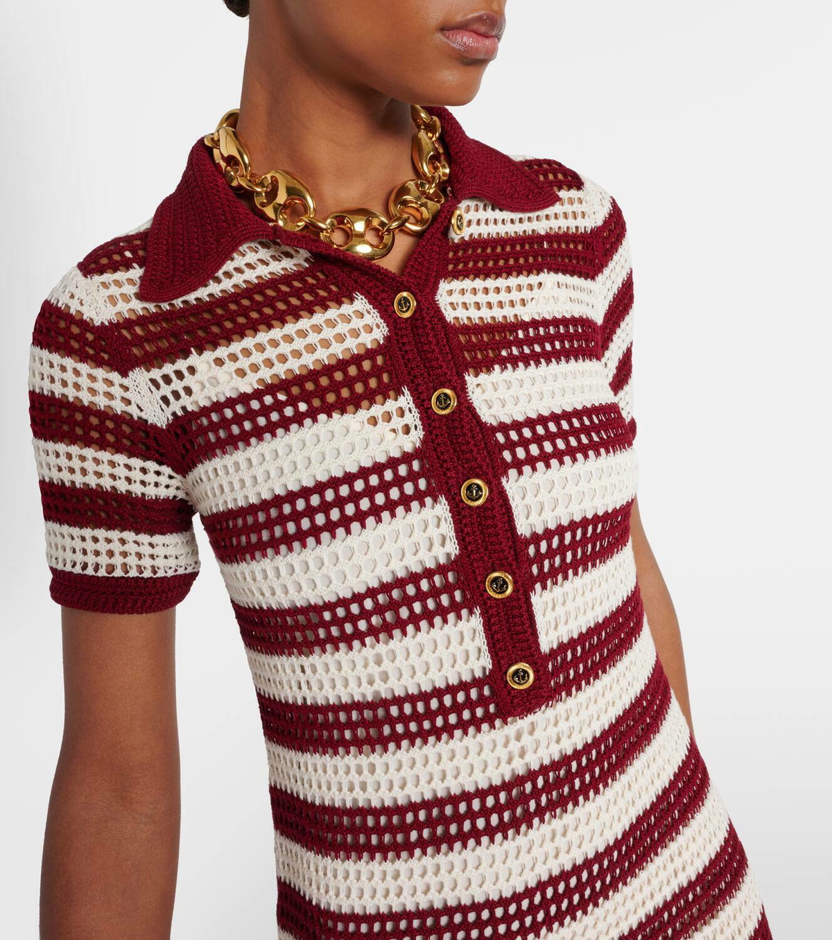 Gucci Open-knit striped silk polo dress