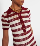 Gucci Open-knit striped silk polo dress