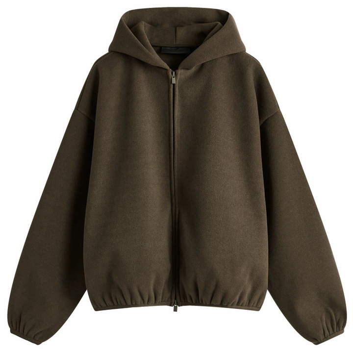 Photo: Fear of God ESSENTIALS Women's Brushed Hooded Bomber Jacket in Brown