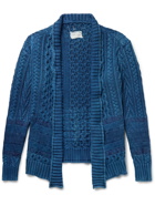 Greg Lauren - Panelled Distressed Cable-Knit Cotton Cardigan - Blue