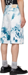 McQueen White & Blue Bleach Print Shorts