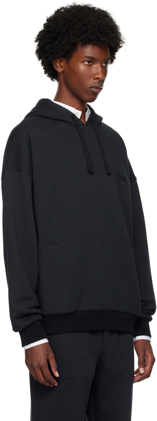 ZEGNA Navy Embroidered-Logo Hoodie