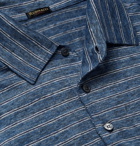 Rubinacci - Striped Slub-Linen Polo Shirt - Blue