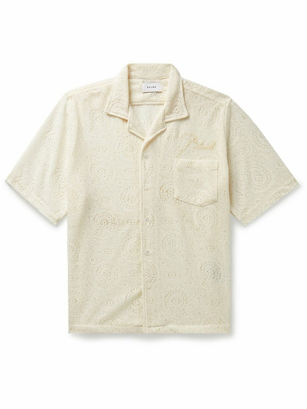 Photo: Rhude - Ajor Camp-Collar Logo-Embroidered Lace Shirt - Neutrals
