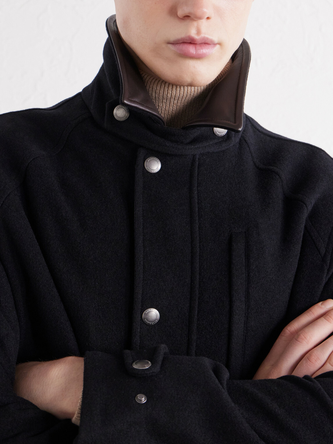 Brunello Cucinelli - Leather-Trimmed Cashmere-Felt Jacket - Black