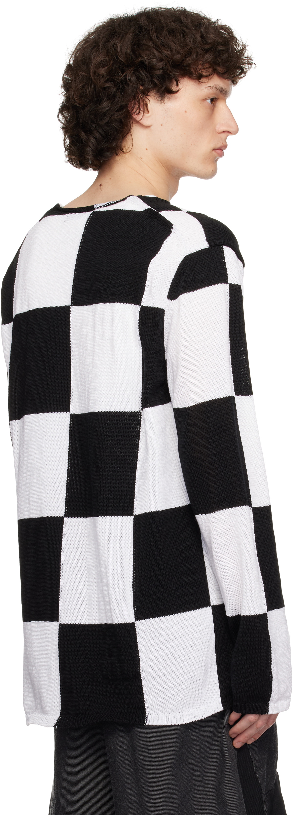 Black Comme des Garçons Black & White Checkered Pattern Intarsia 