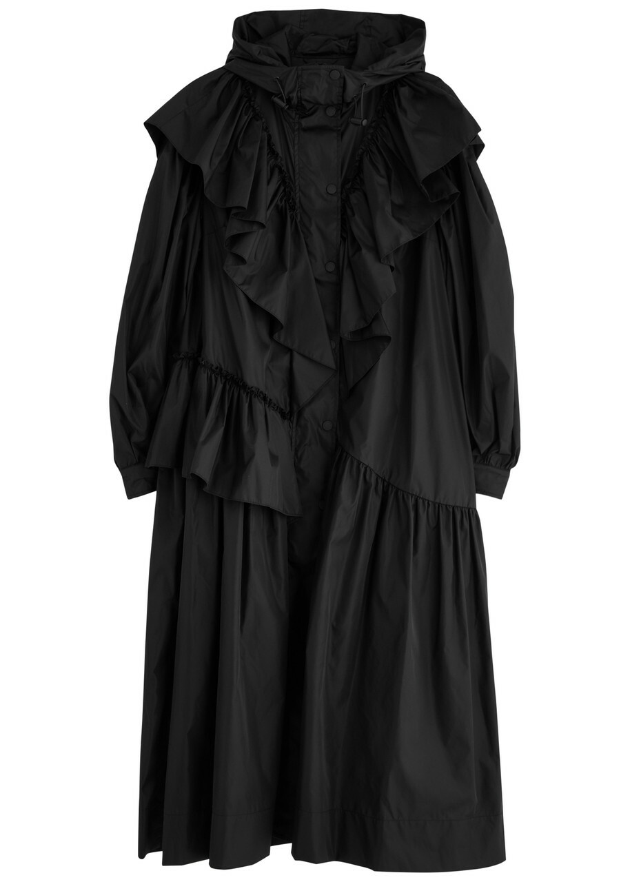 Parka Collection Simone Rocha Simone Rocha Ruffled Hooded Nylon Parka Black Simone Rocha