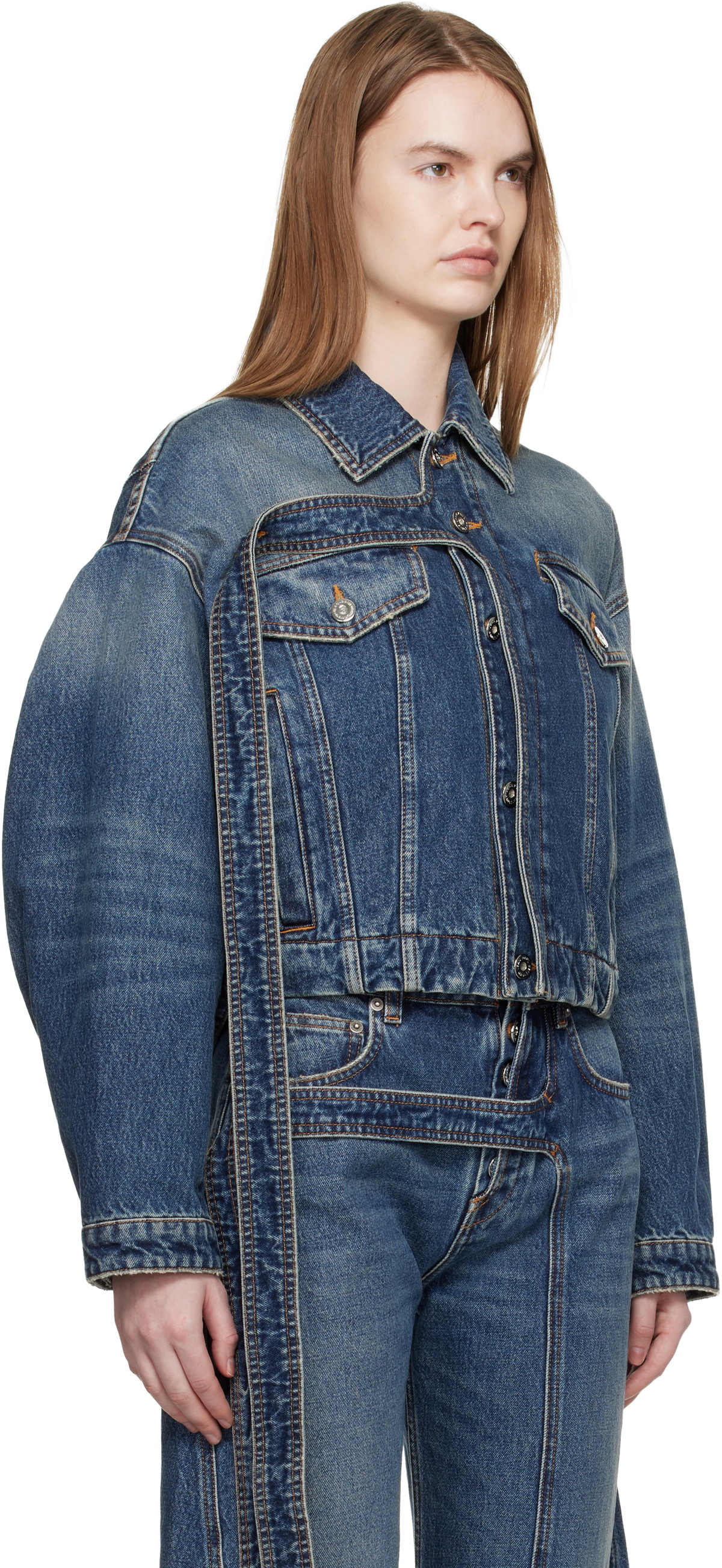 Jean Paul Gaultier Blue Oversized Strap Denim Jacket