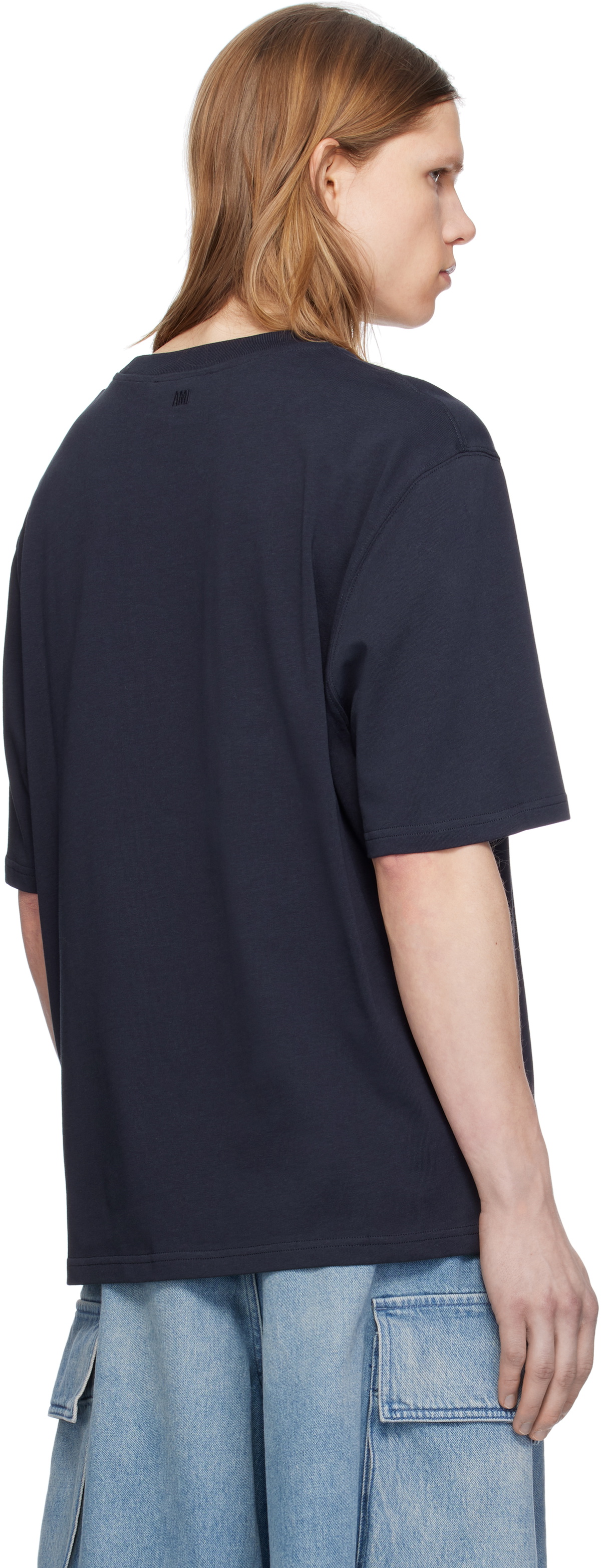 【AMI Paris】ネイビー 'Ami Paris' Patch コットン Tシャツ NAVY BLUE Ami Paris Patch T-shirt | AMI PARIS