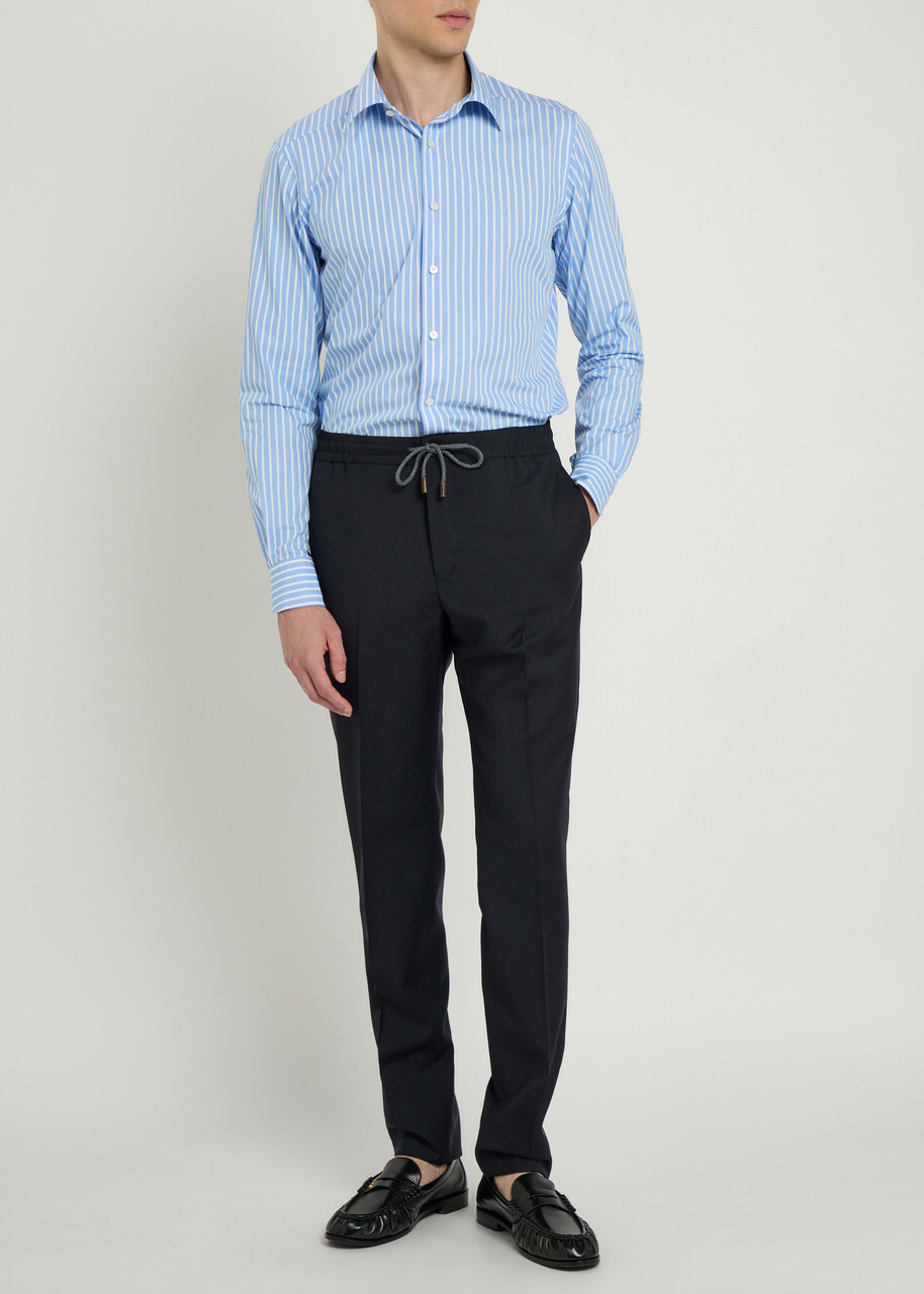 Slowear Drawstring Tapered-leg Wool Trousers Navy