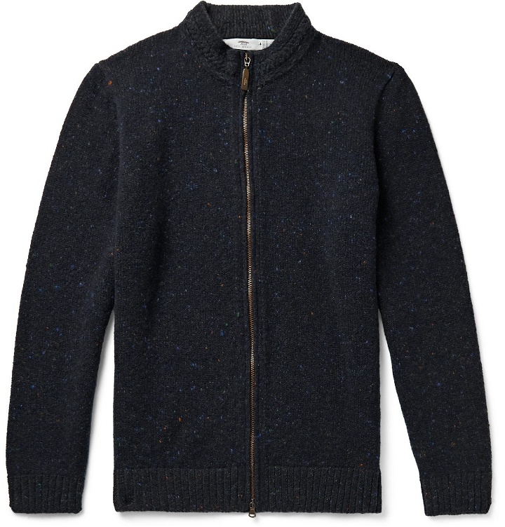 Photo: Inis Meáin - Donegal Merino Wool and Cashmere-Blend Zip-Up Cardigan - Blue