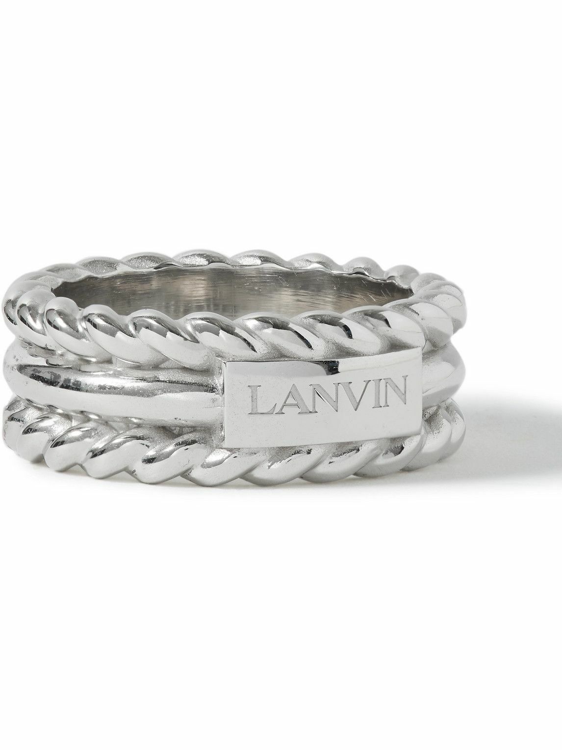 Photo: Lanvin - Logo-Engraved Silver-Tone Ring - Silver