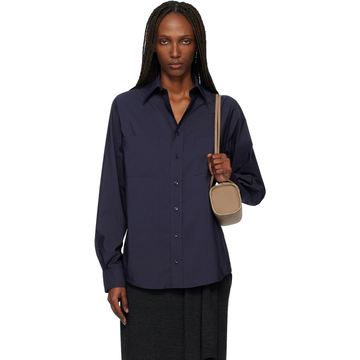 Photo: Maryam Nassir Zadeh Navy Arlos Button Up Shirt