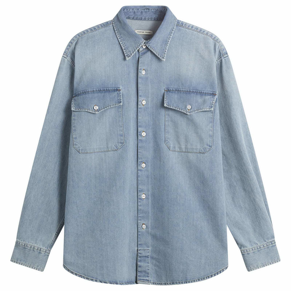 Carter Young Men's Washed Denim Utility Hugo Shirt in Bruce Wash