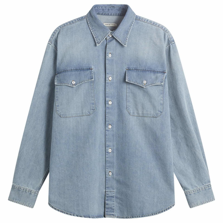 Photo: Carter Young Men's Washed Denim Utility Hugo Shirt in Bruce Wash