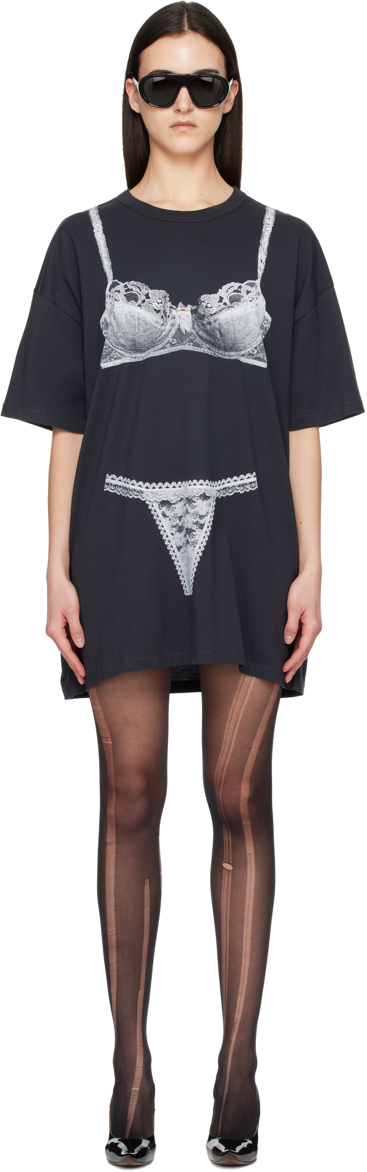 VAQUERA Black Trompe L'Oeil Tall Tee Minidress