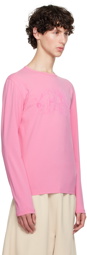 MM6 Maison Margiela Pink Flocked Long Sleeve T-Shirt