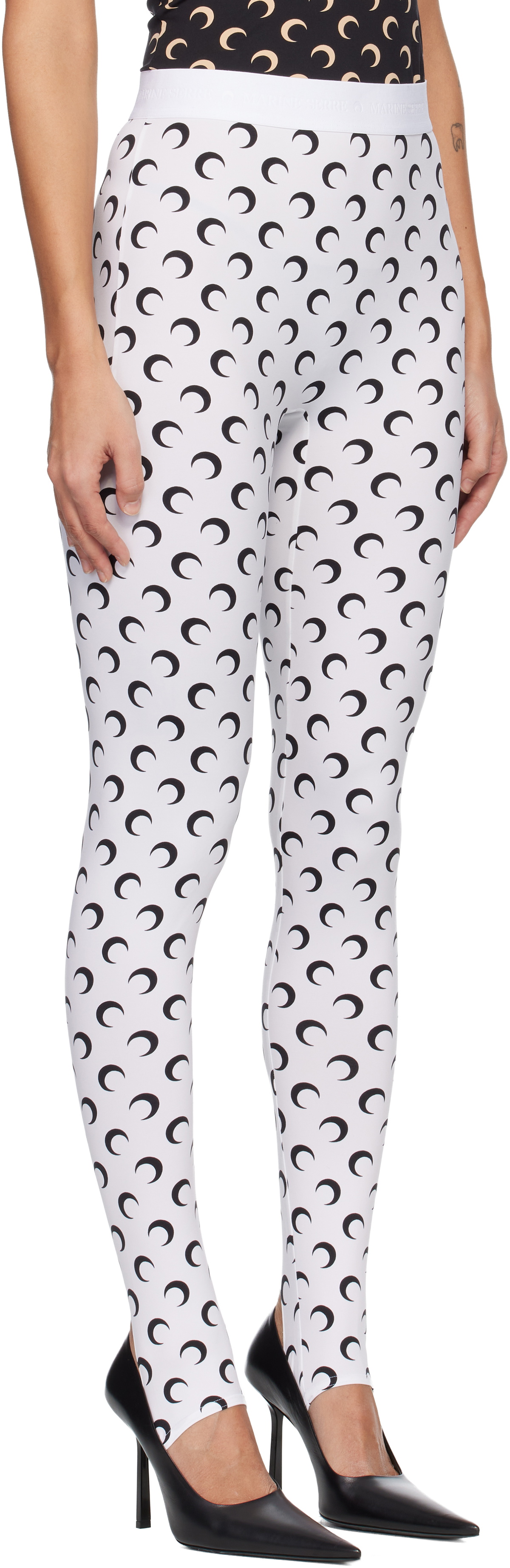 Marine Serre White Recycled Moon Jersey Stirrup Leggings