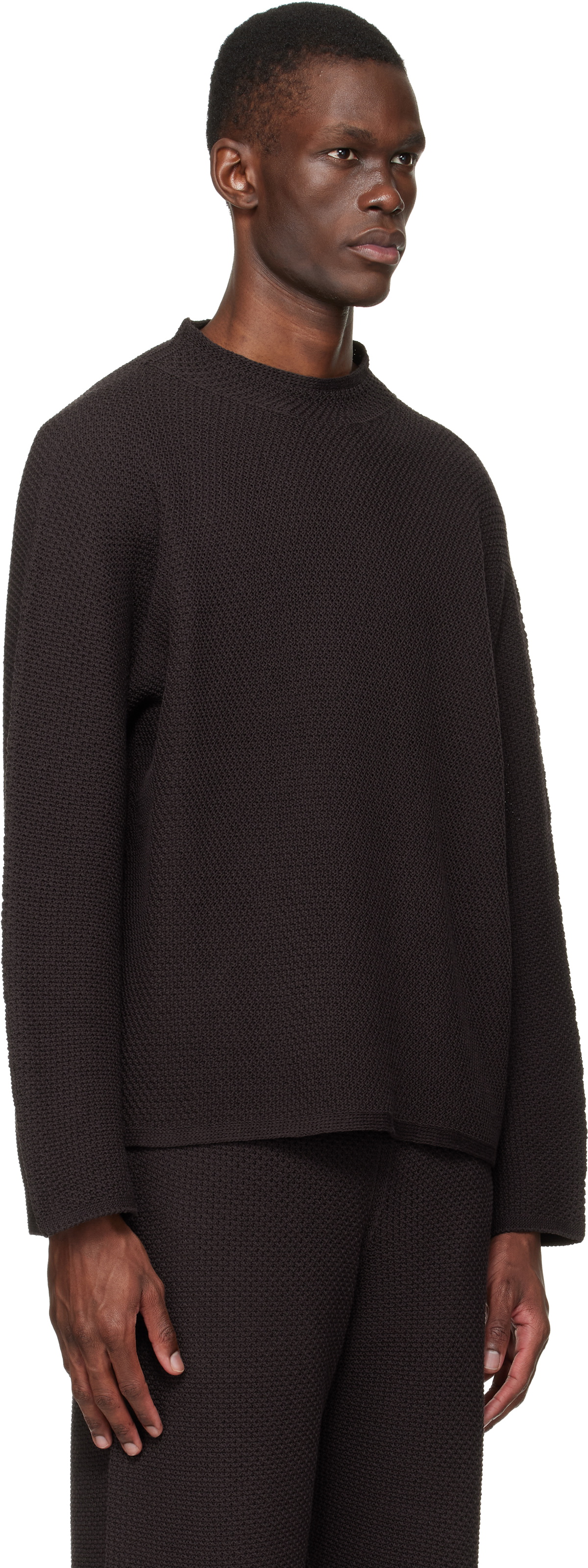 HOMME PLISSÉ ISSEY MIYAKE Brown Rustic Knit Sweater