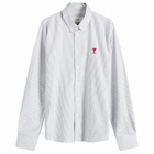 AMI Paris Men's Heart Striped Button Down Oxford Shirt in Black/Natural White