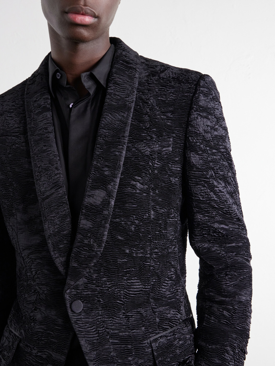 TOM FORD - Astracan Plissé Silk Tuxedo Jacket - Black
