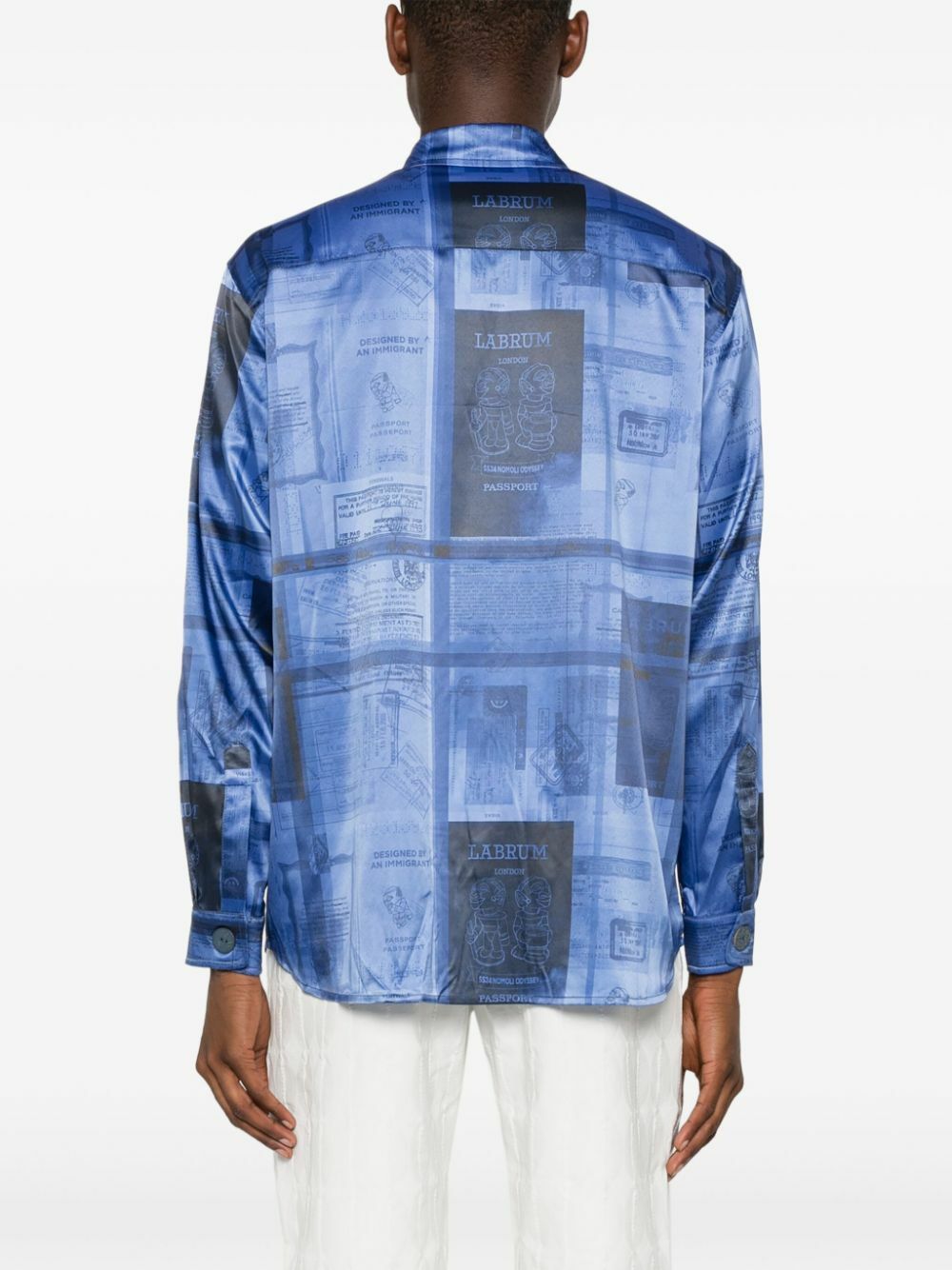 Labrum London Blue Passport-Print Satin Shirt