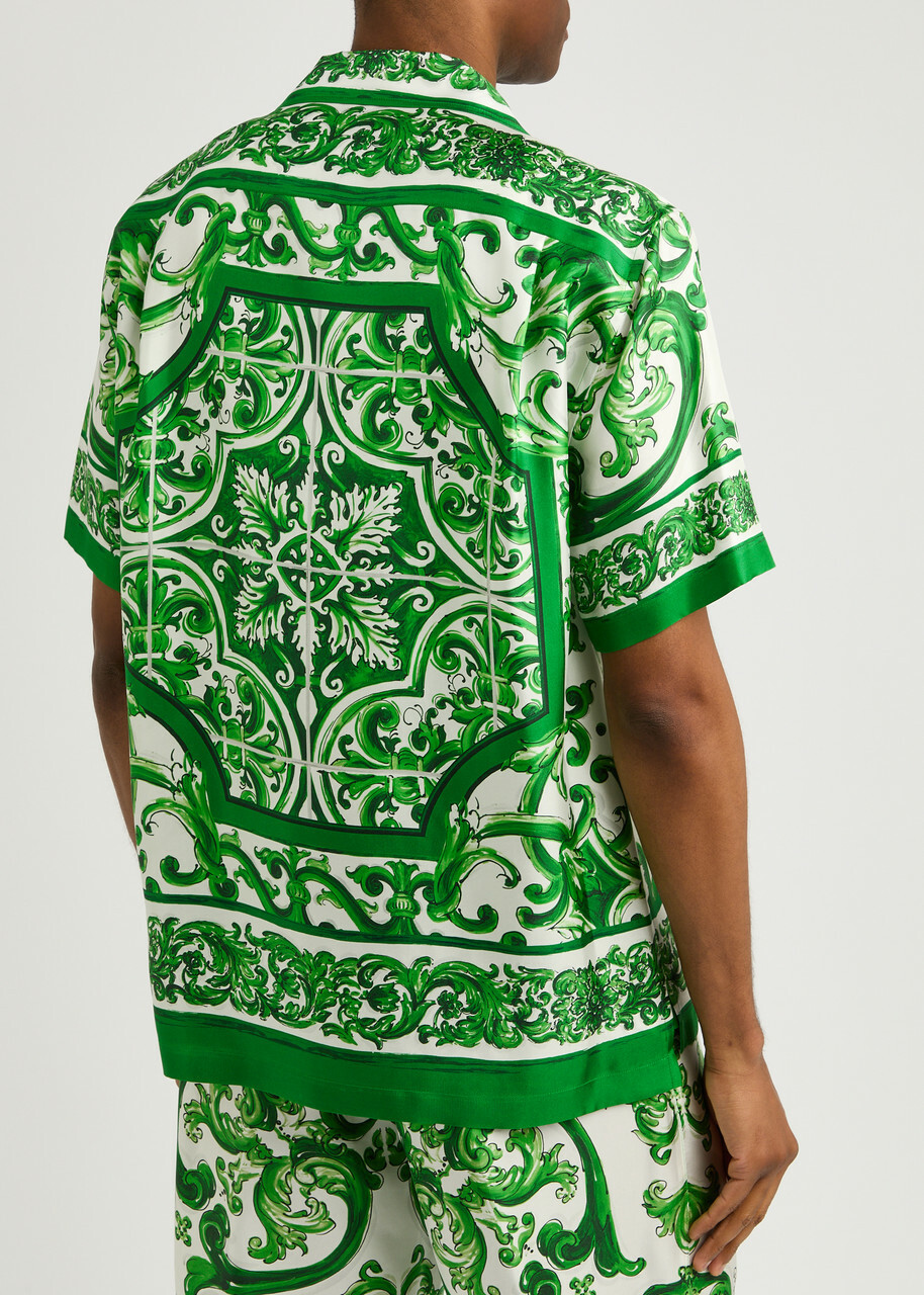 Dolce & Gabbana Majolica Printed Silk Shirt Green