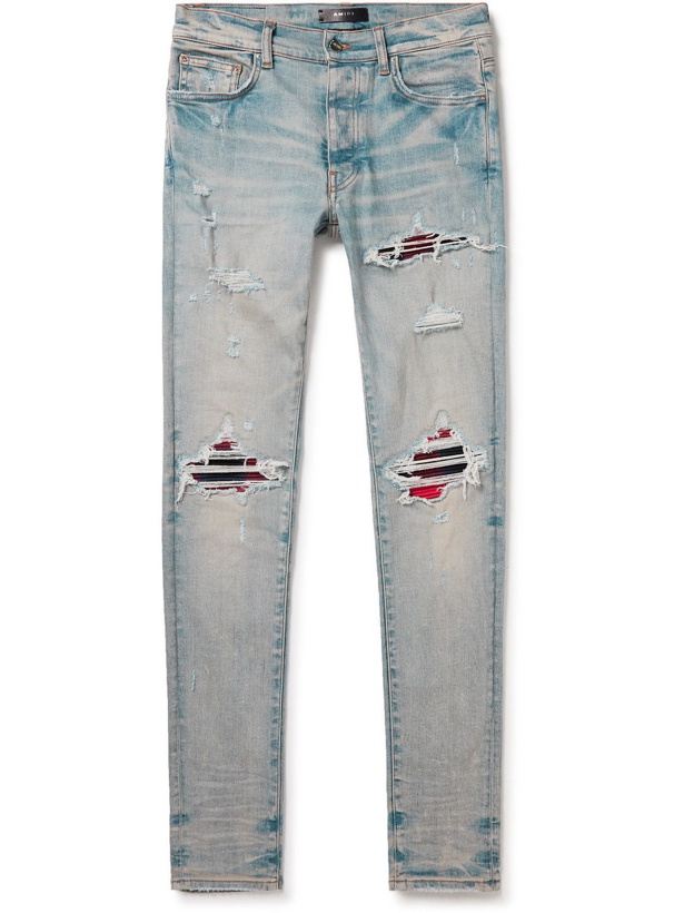 Photo: AMIRI - MX1 Skinny-Fit Panelled Distressed Jeans - Blue