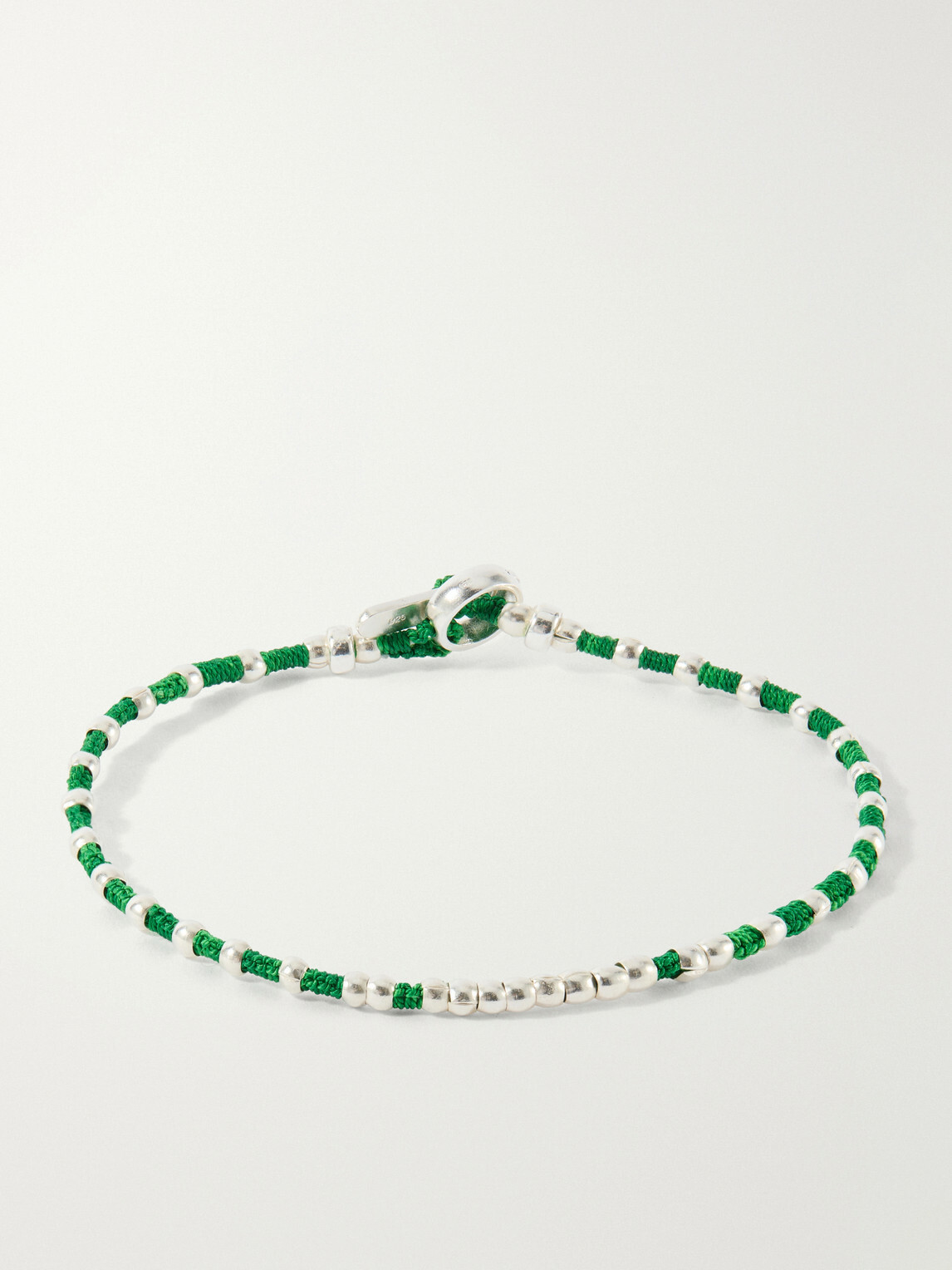 Mikia - Braided Cord and Sterling Silver Beaded Bracelet - Green