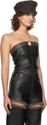 AREA Black Studded Leather Strapless Top