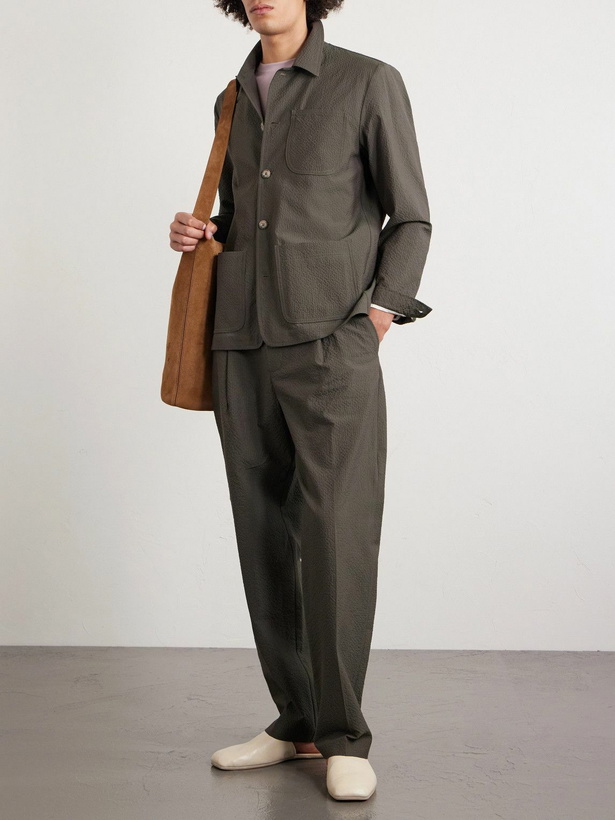 Photo: Altea - Virgin Wool-Blend Seersucker Overshirt - Green