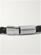 Hugo Boss - Silver-Tone and Woven Leather Bracelet - Black