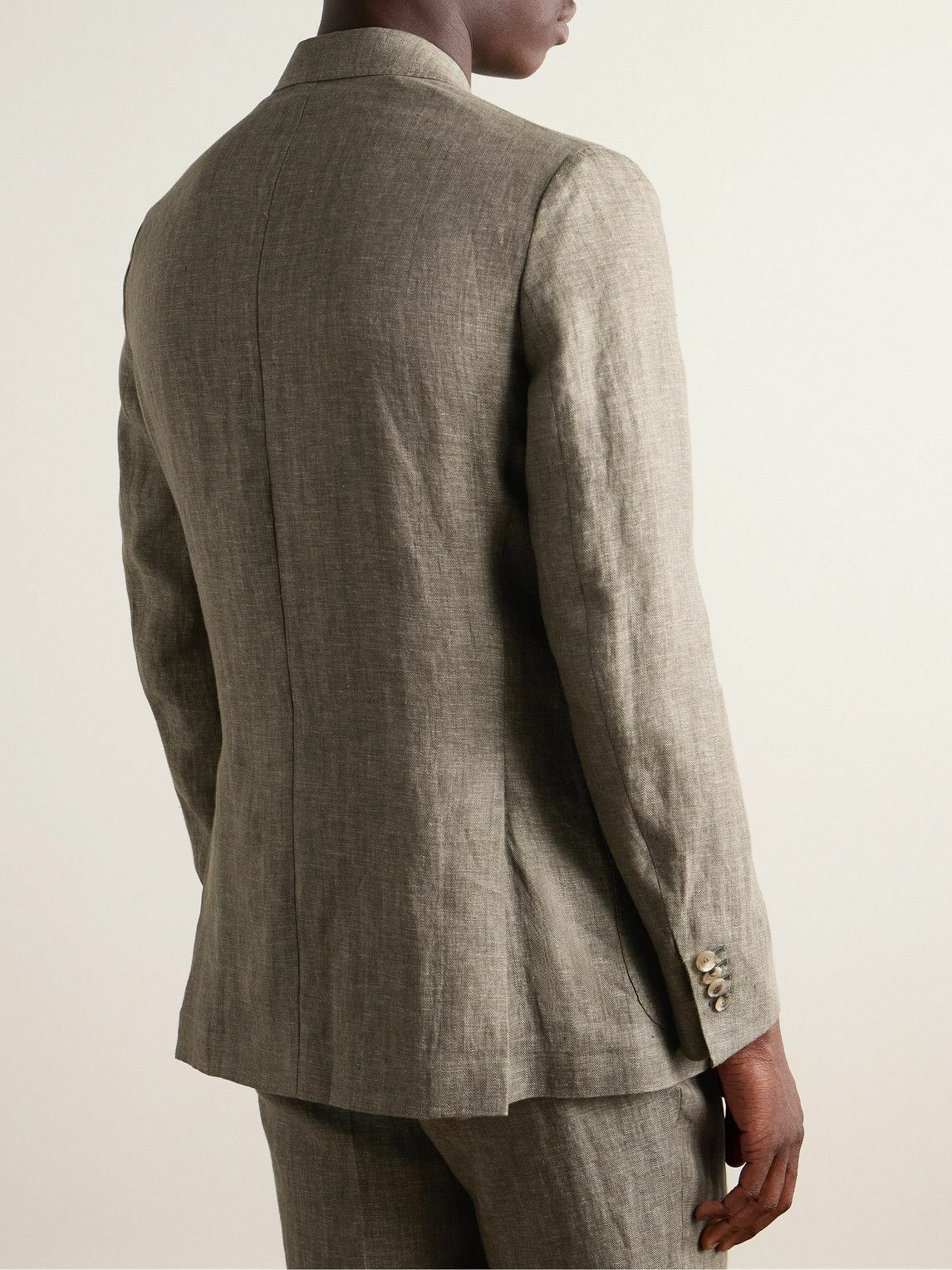 De Petrillo - Double-Breasted Herringbone Linen Suit Jacket