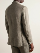 De Petrillo - Double-Breasted Herringbone Linen Suit Jacket - Green