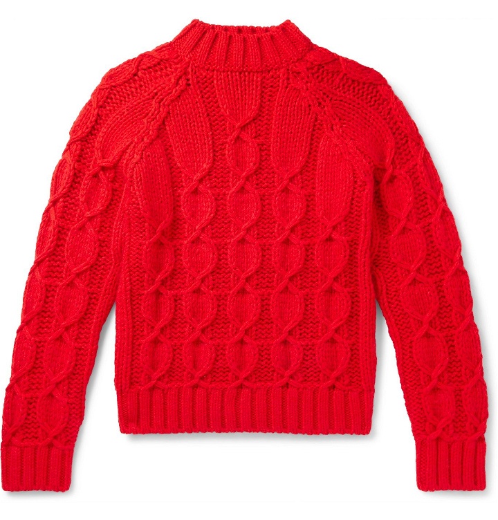 Photo: SAINT LAURENT - Slim-Fit Cable-Knit Wool-Blend Sweater - Red