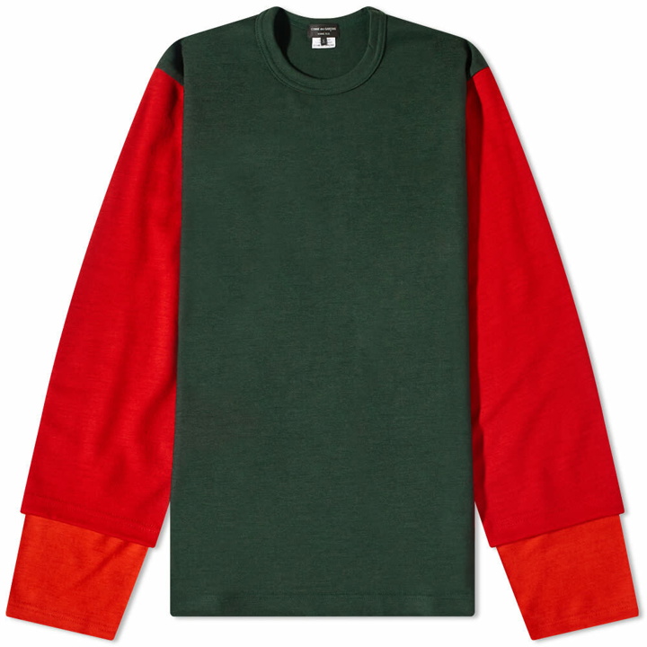 Photo: Comme des Garçons Homme Plus Men's Long Sleeve Layered Panel T-Shirt in Dark Green