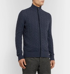 Loro Piana - Suede-Trimmed Cable-Knit Baby Cashmere Zip-Up Sweater - Blue