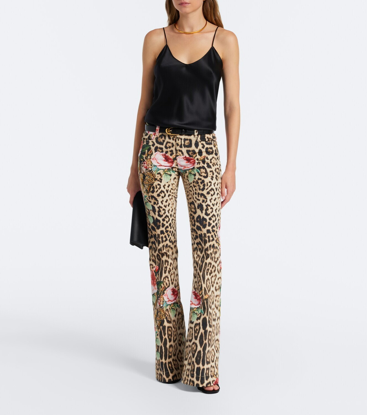 Roberto Cavalli Leopard-print floral flared jeans