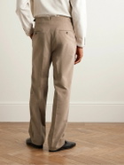 Stòffa - Tapered Pleated Brushed Cotton-Twill Trousers - Neutrals
