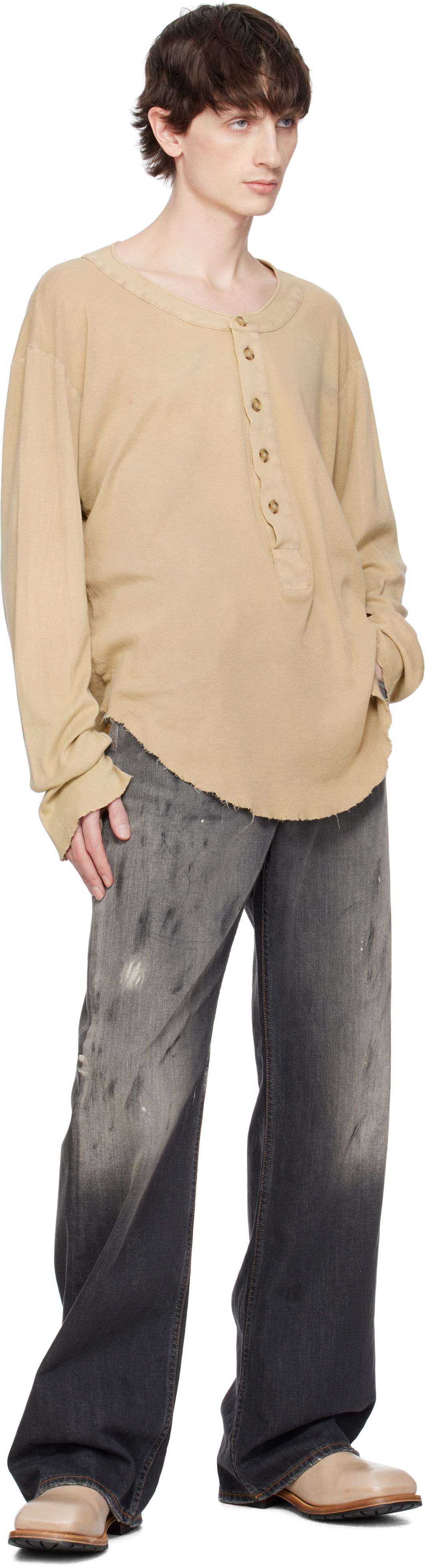 Edward Cuming Beige Light Cotton Pull-Me-Over Henley