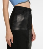 David Koma Denim and leather midi skirt