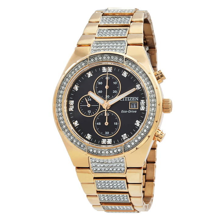 Photo: Citizen Crystal Chronograph Eco-Drive Black Dial Mens Watch CA0753-55E