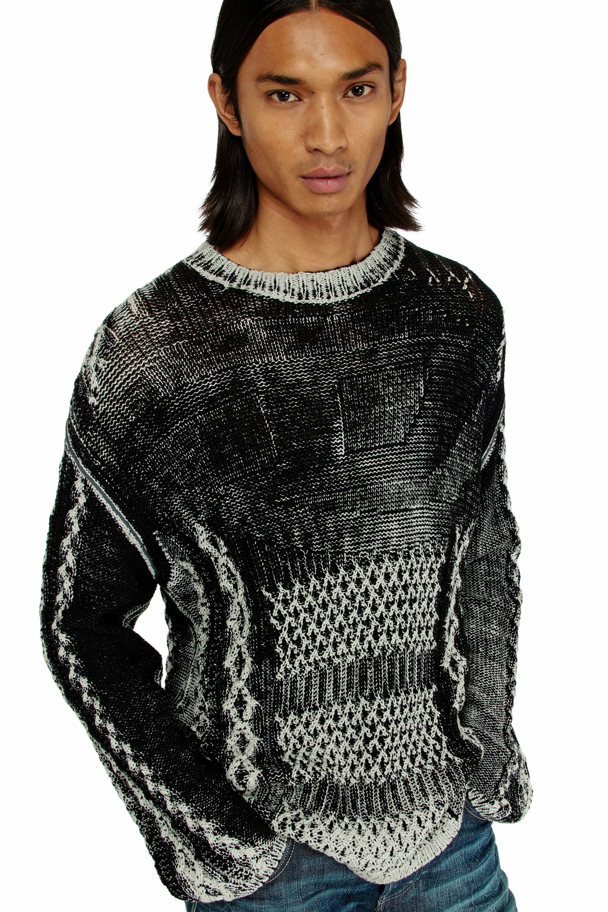 Diesel Treated cable-knit jumper - Knitwear Mens in Multicolor