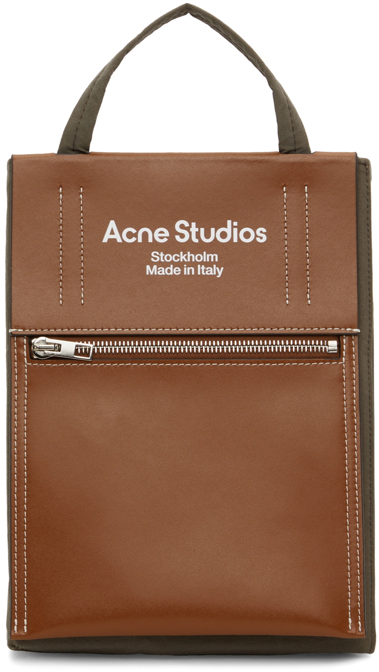 Acne Studios Brown & Taupe Leather Nylon Mini Tote Acne Studios