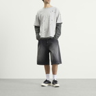BEAMS Men's Layered Damage Long Sleeve T-Shirt in Light Grey ＆ Black
