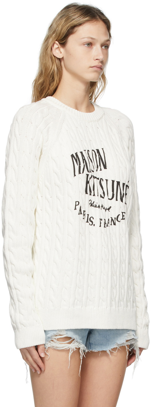 Maison Kitsuné White Cable Knit Palais Royal Sweater Maison Kitsune