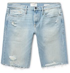 FRAME - L'Homme Slim-Fit Distressed Denim Shorts - Blue