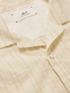 Mr P. - Camp-Collar Embroidered Striped Cotton and Linen-Blend Shirt - Neutrals