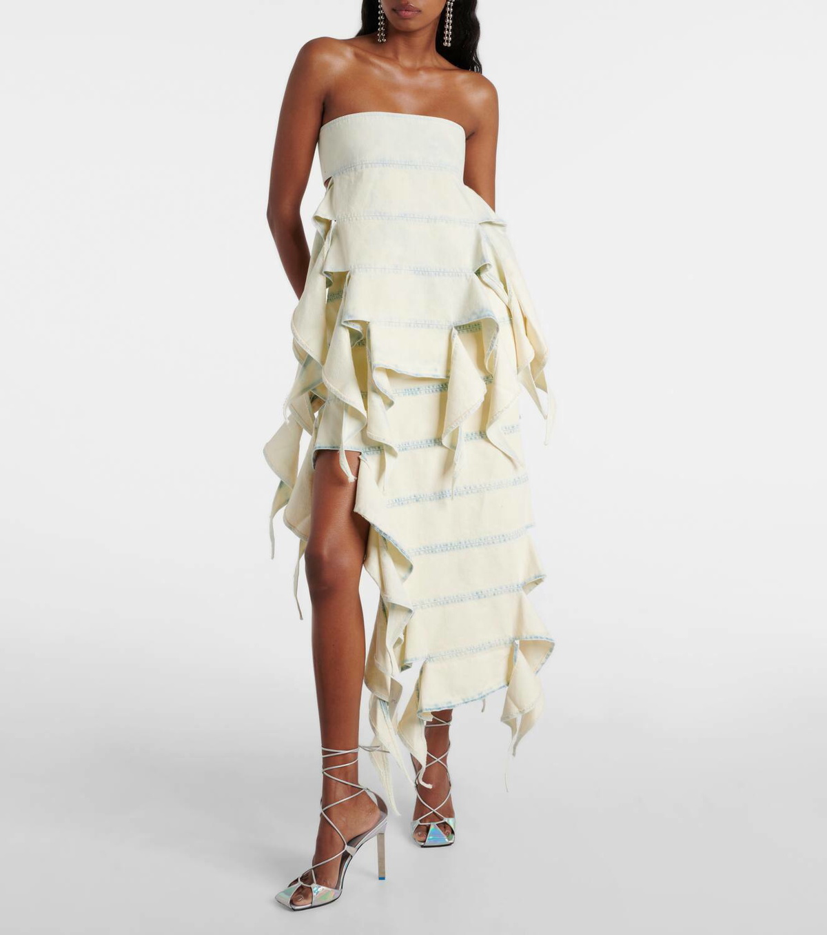 Y/Project Bug asymmetric denim midi skirt