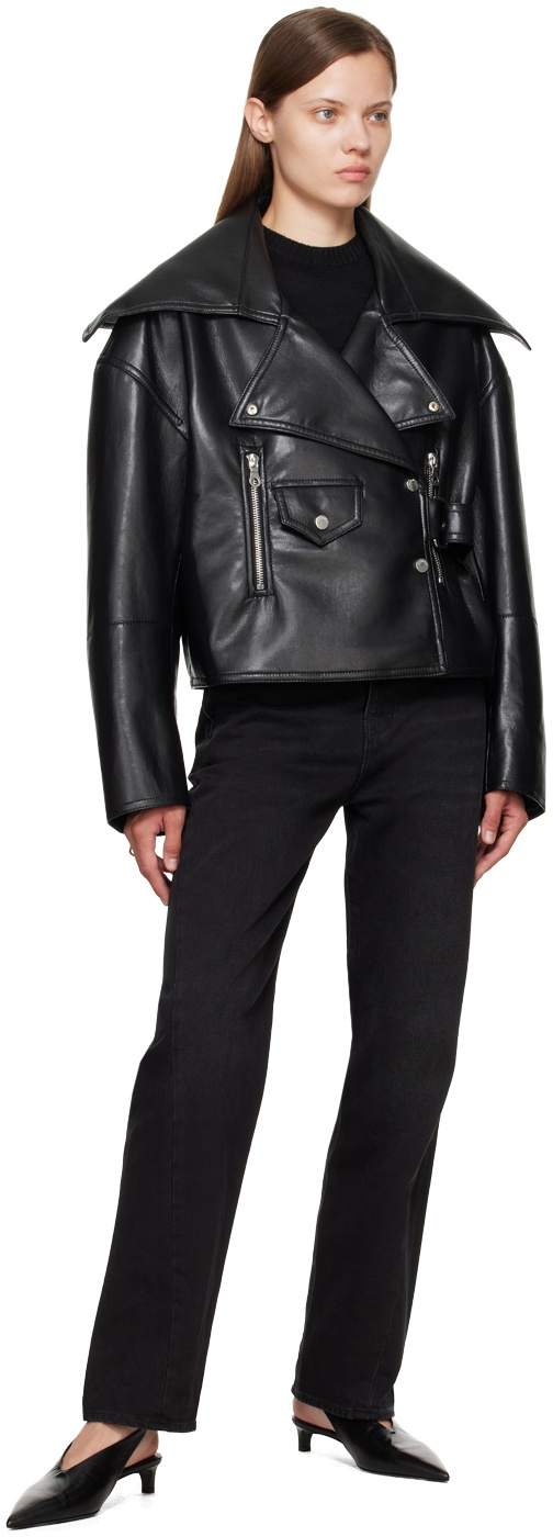 Nanushka Black Cinch Faux-Leather Jacket